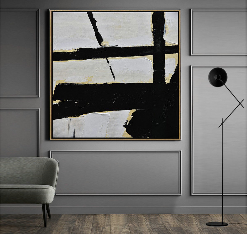 Extra Large Textured Painting On Canvas,Handmade Minimal Art Palette Knife Canvas Painting, Black White Beige - Size Extra Large Abstract Art